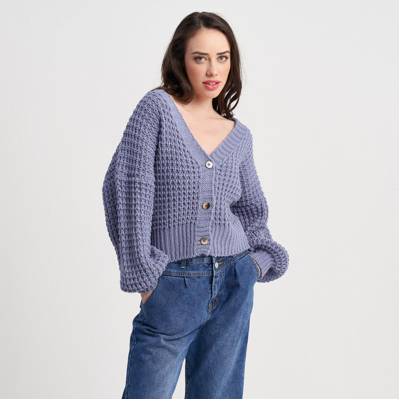 Hailys Women's Chunky Knit Button-Front Cardigan Sweater