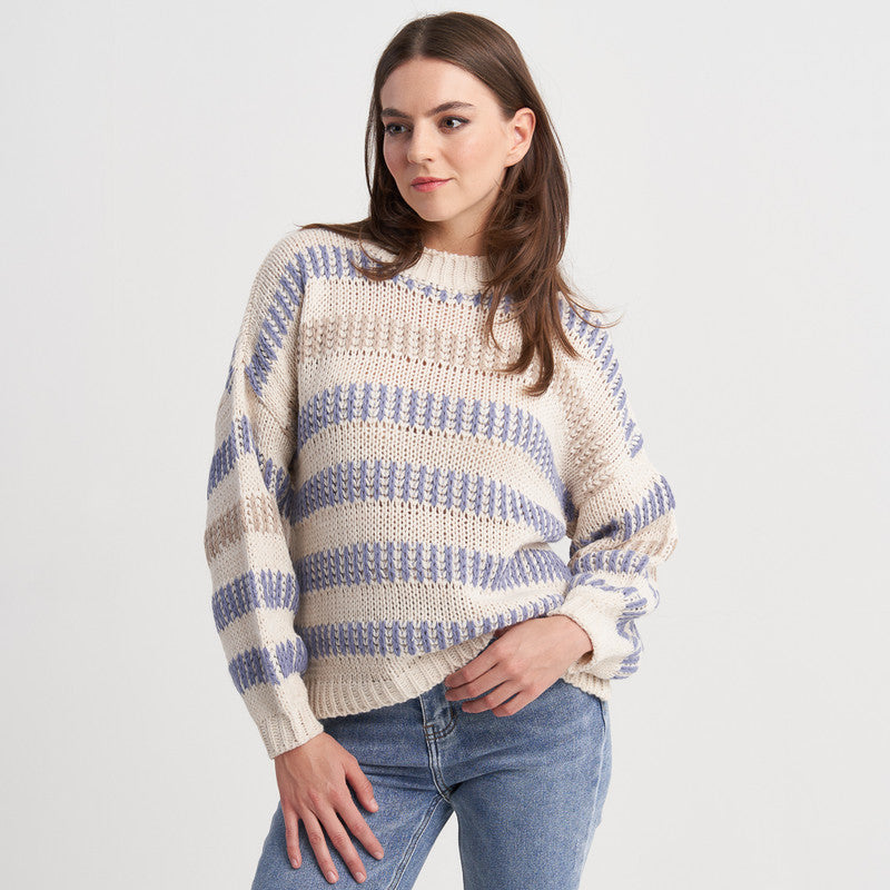 Hailys Women's Striped Knit Sweater - Cozy Long Sleeve Pullover