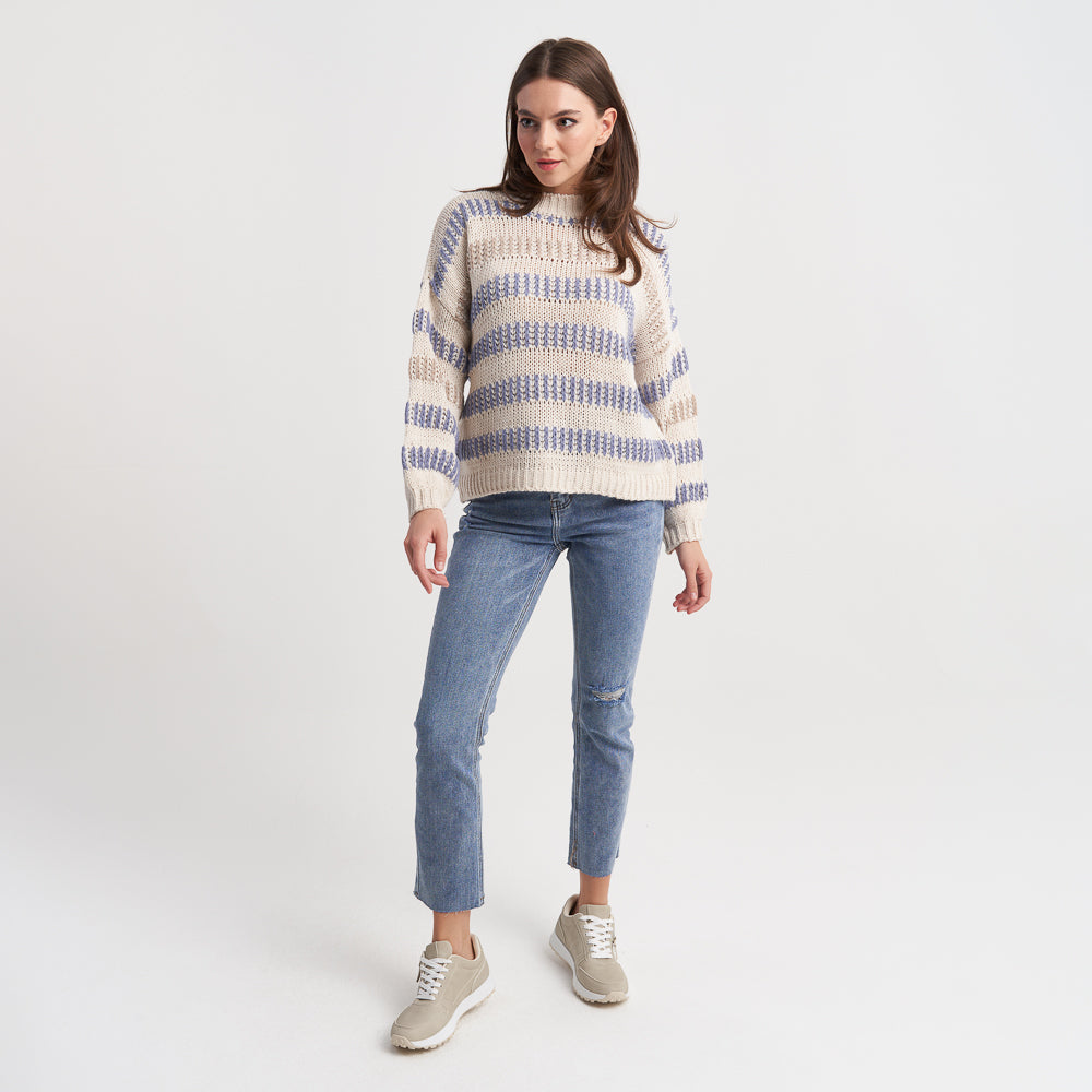 Hailys Women's Striped Knit Sweater - Cozy Long Sleeve Pullover