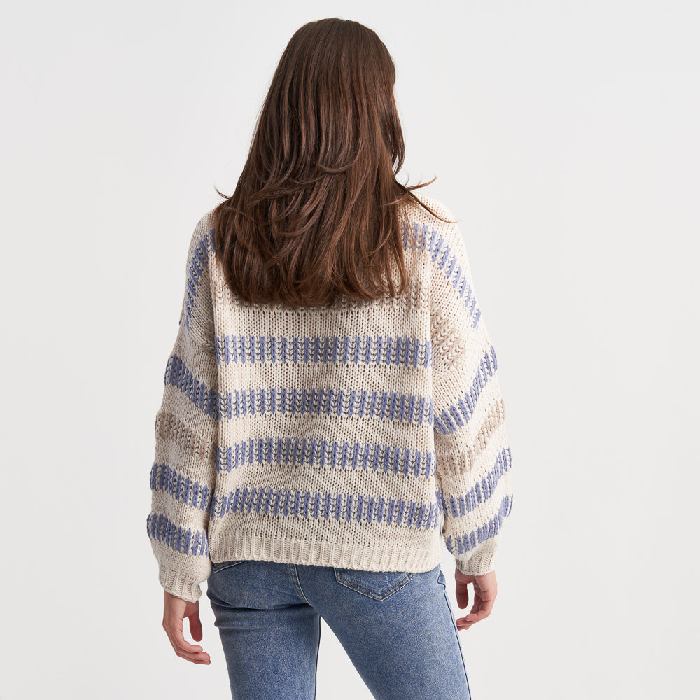 Hailys Women's Striped Knit Sweater - Cozy Long Sleeve Pullover