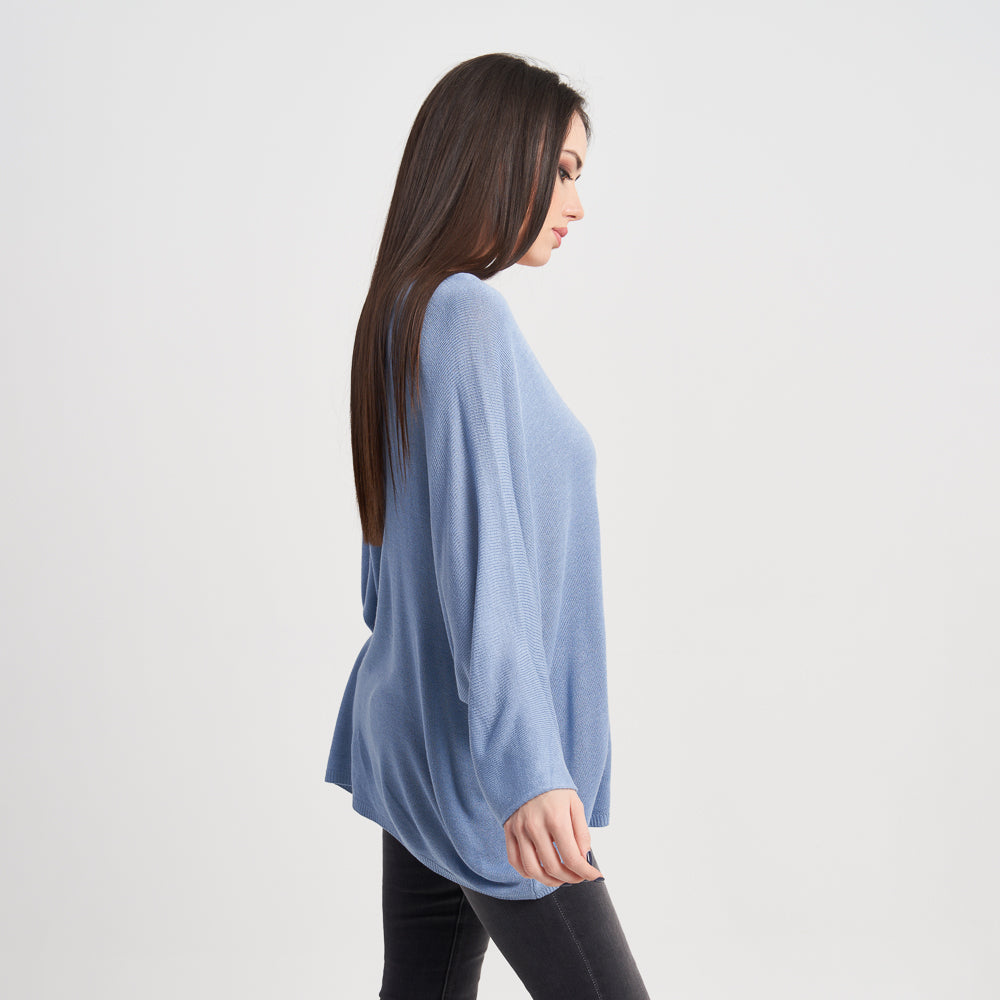 Z-One Women's Loose-Fit Long Sleeve V-Neck Sweater - Casual Light Blue Knit Top