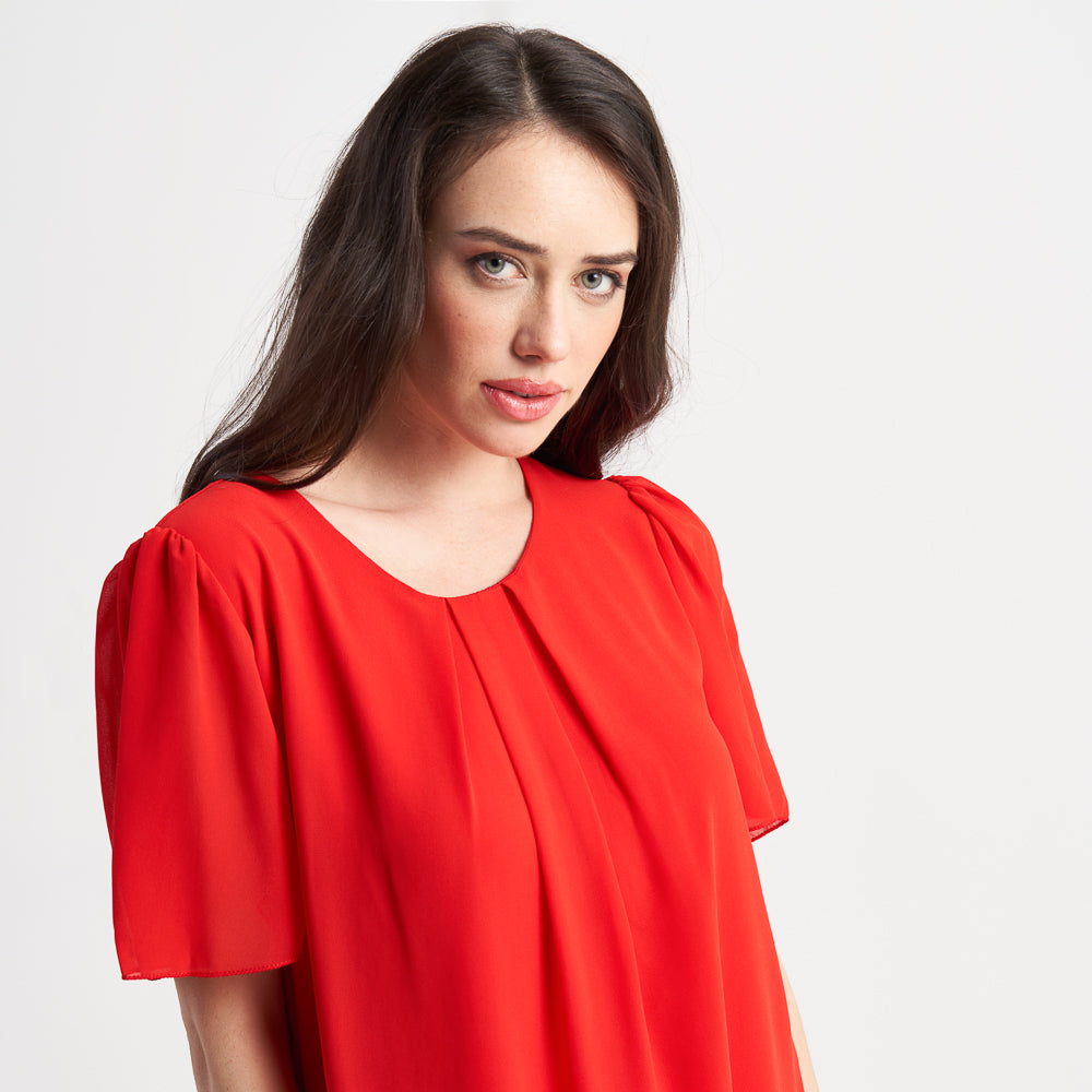 Zabaione Women's Short Sleeve Pleated Chiffon Blouse - Elegant Loose Fit Top for Work or Casual Wear