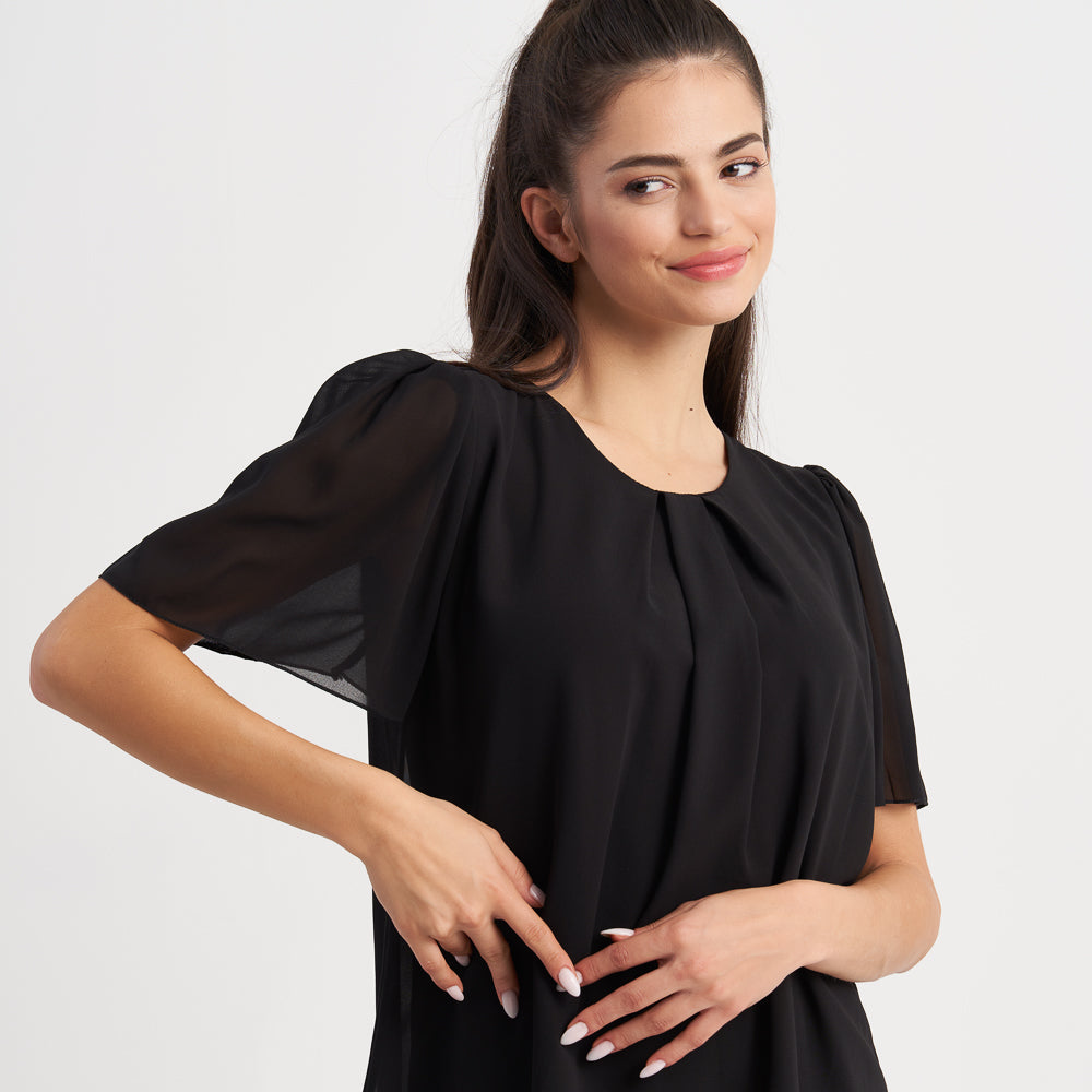 Zabaione Women’s Elegant Short Sleeve Chiffon Blouse - Classic Black