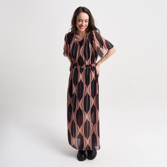 Z-ONE Women’s Geometric Print Maxi Dress - Black and Pink