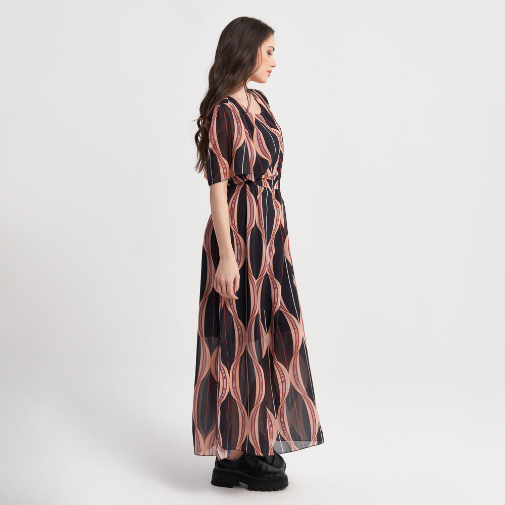 Z-ONE Women’s Geometric Print Maxi Dress - Black and Pink