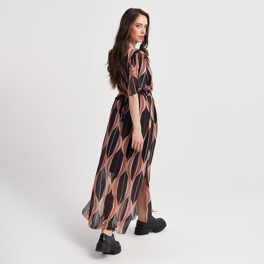 Z-ONE Women’s Geometric Print Maxi Dress - Black and Pink