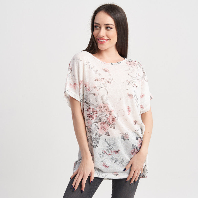 Zabaione Women's Floral Print Short Sleeve Loose Fit Top - Casual Summer Blouse