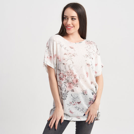 Zabaione Women's Floral Print Short Sleeve Loose Fit Top - Casual Summer Blouse