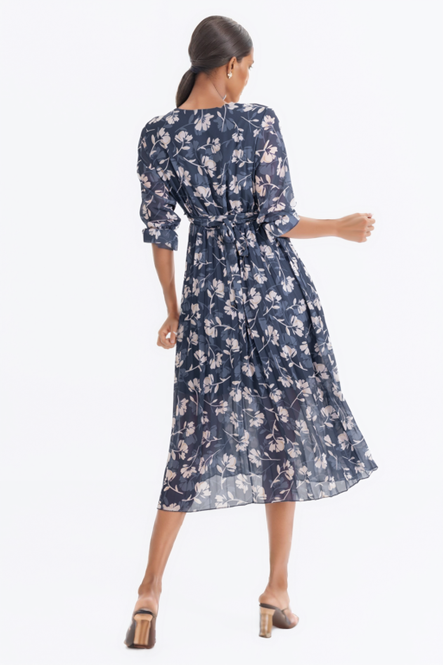 Zabaione Women’s Floral Print V-Neck Long Sleeve Midi Dress - Elegant A-Line Chiffon Dress