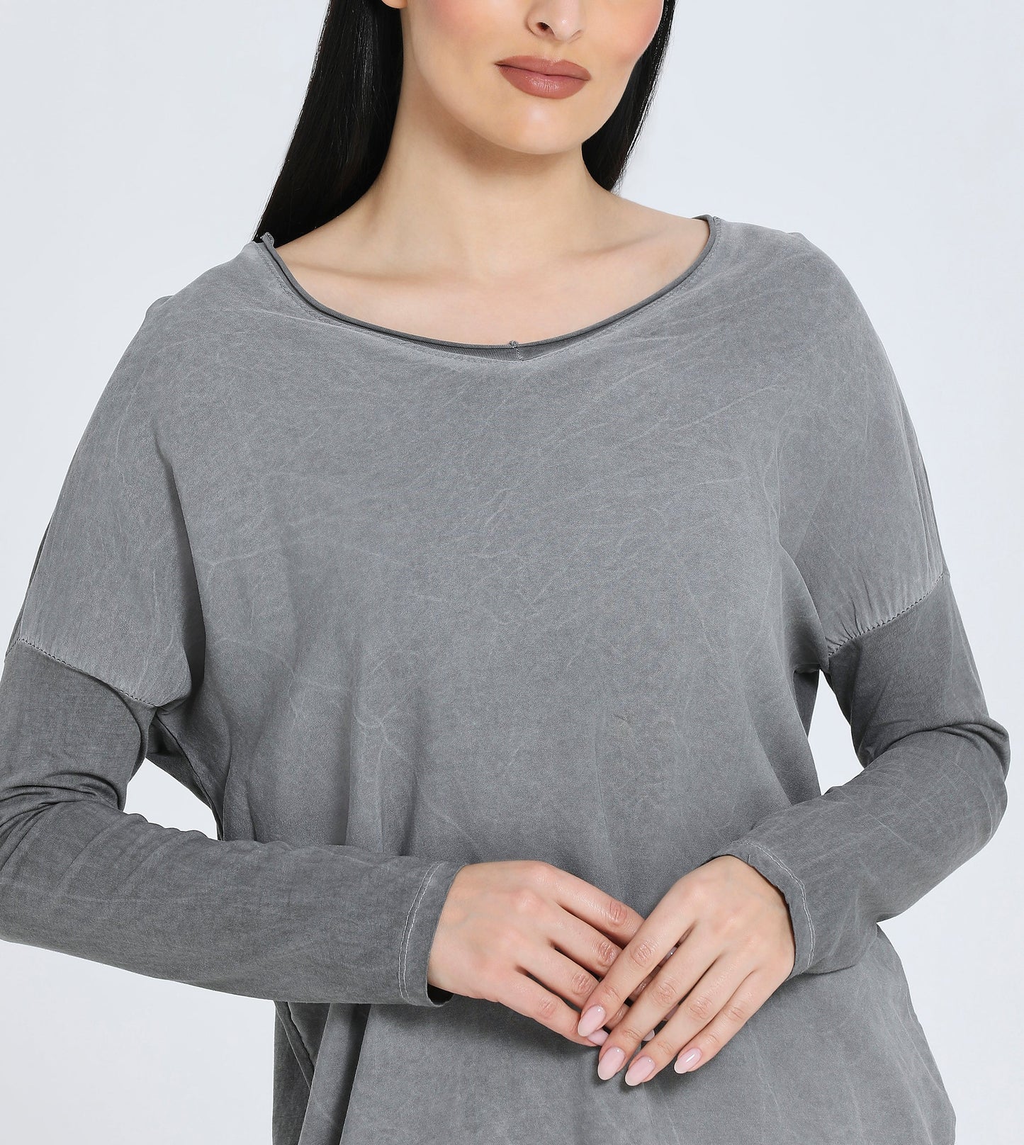 Zabaione Women's Long Sleeve Washed Loose Fit Top - Casual Crew Neck Pullover