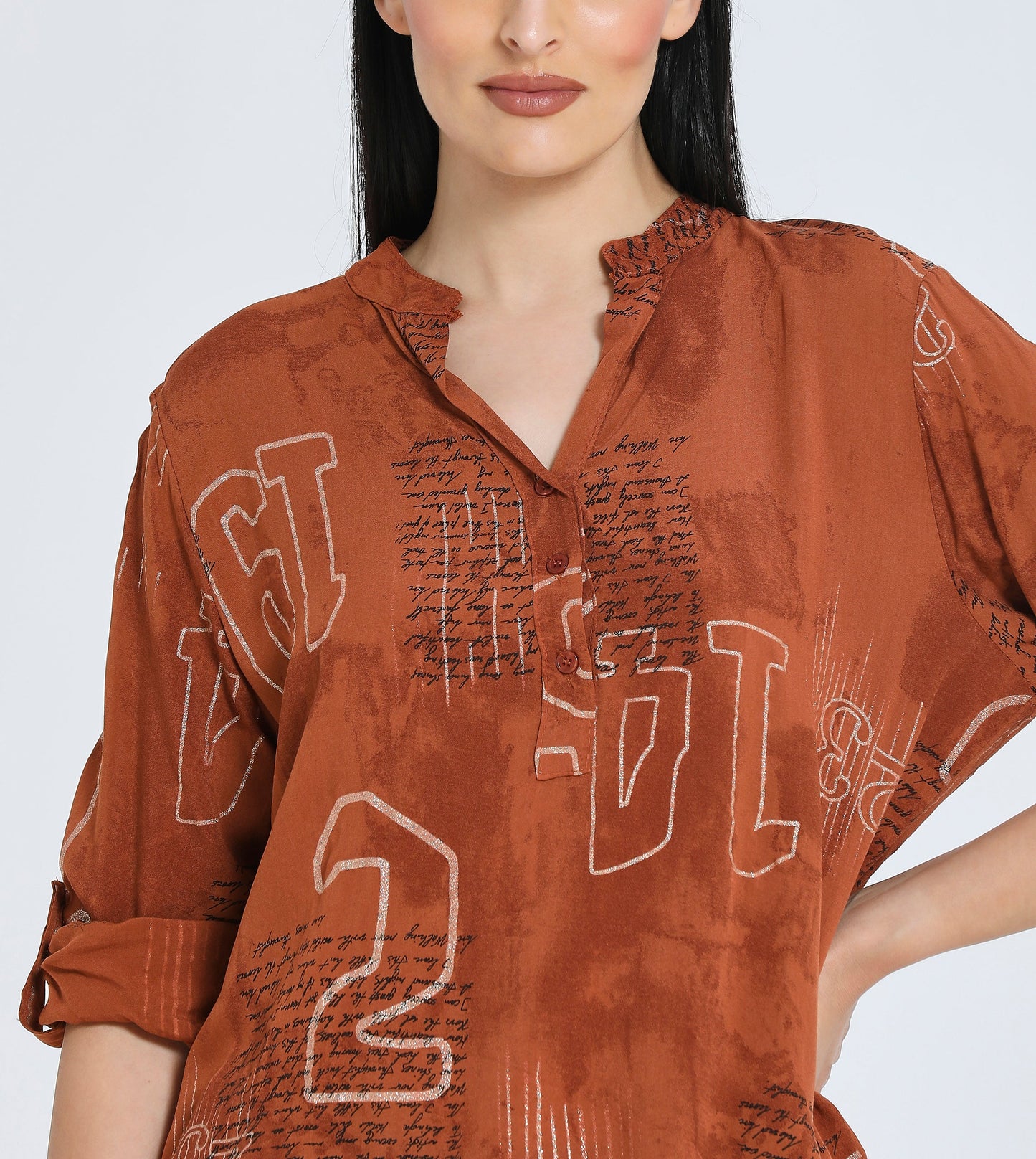 Zabaione Women's Casual Printed Long Sleeve Button-Up Blouse - Relaxed Fit Roll-Tab Sleeve Top