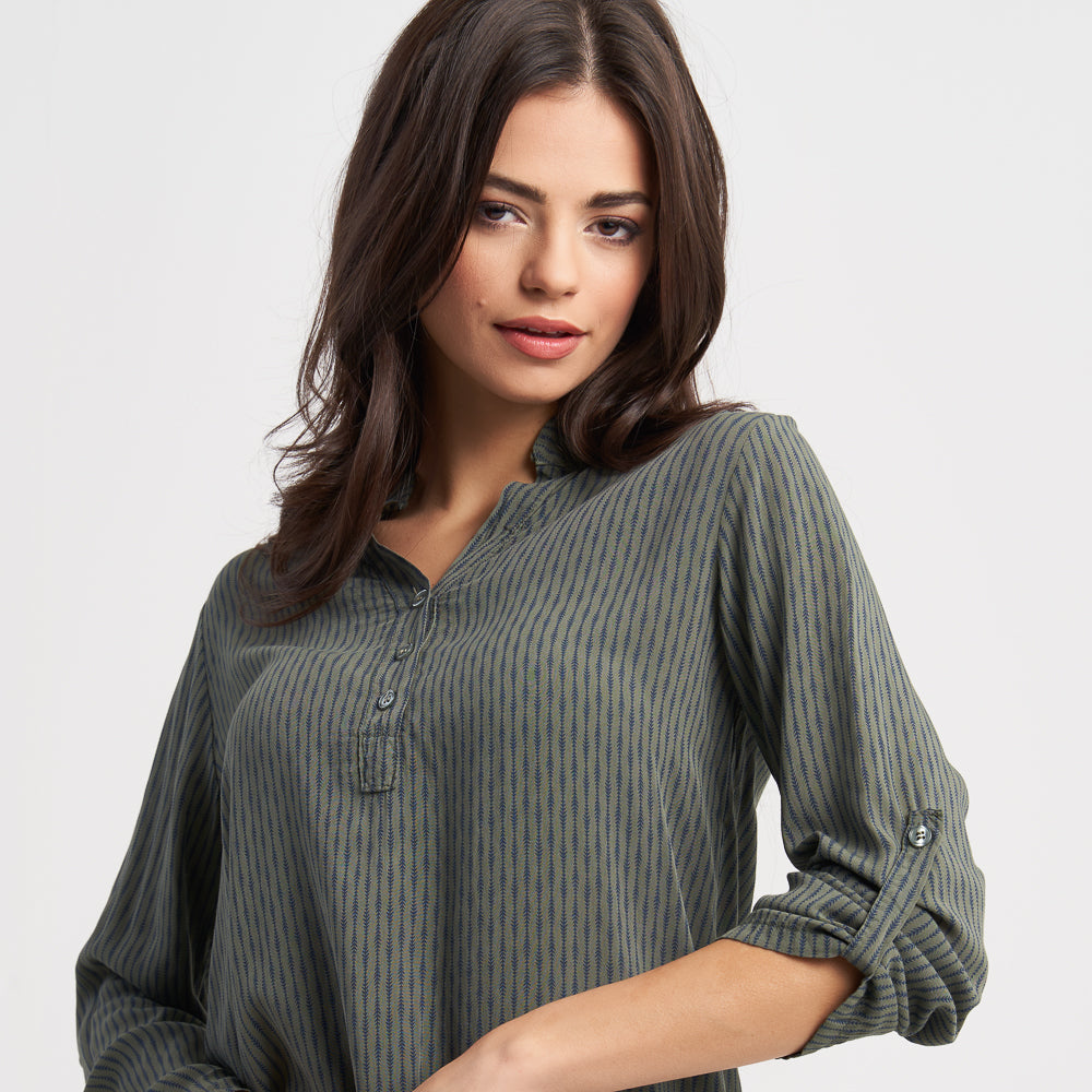 Zabaione Women's Long Sleeve Henley Top - Casual Striped Button-Front Shirt