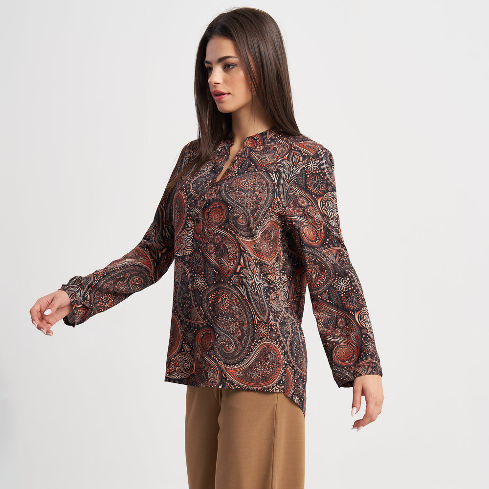 Zabaione Women's Long Sleeve Paisley Print Blouse - Casual Button-Down Shirt