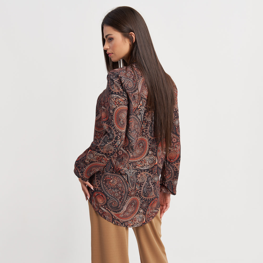 Zabaione Women's Long Sleeve Paisley Print Blouse - Casual Button-Down Shirt