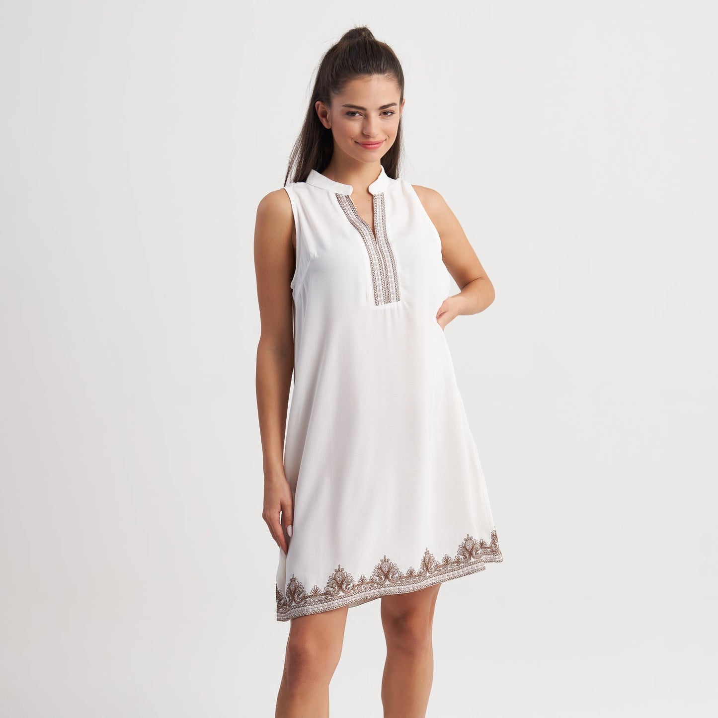 Zabaione Women's Sleeveless Embroidered Tunic Dress - Casual V-Neck Summer Dress