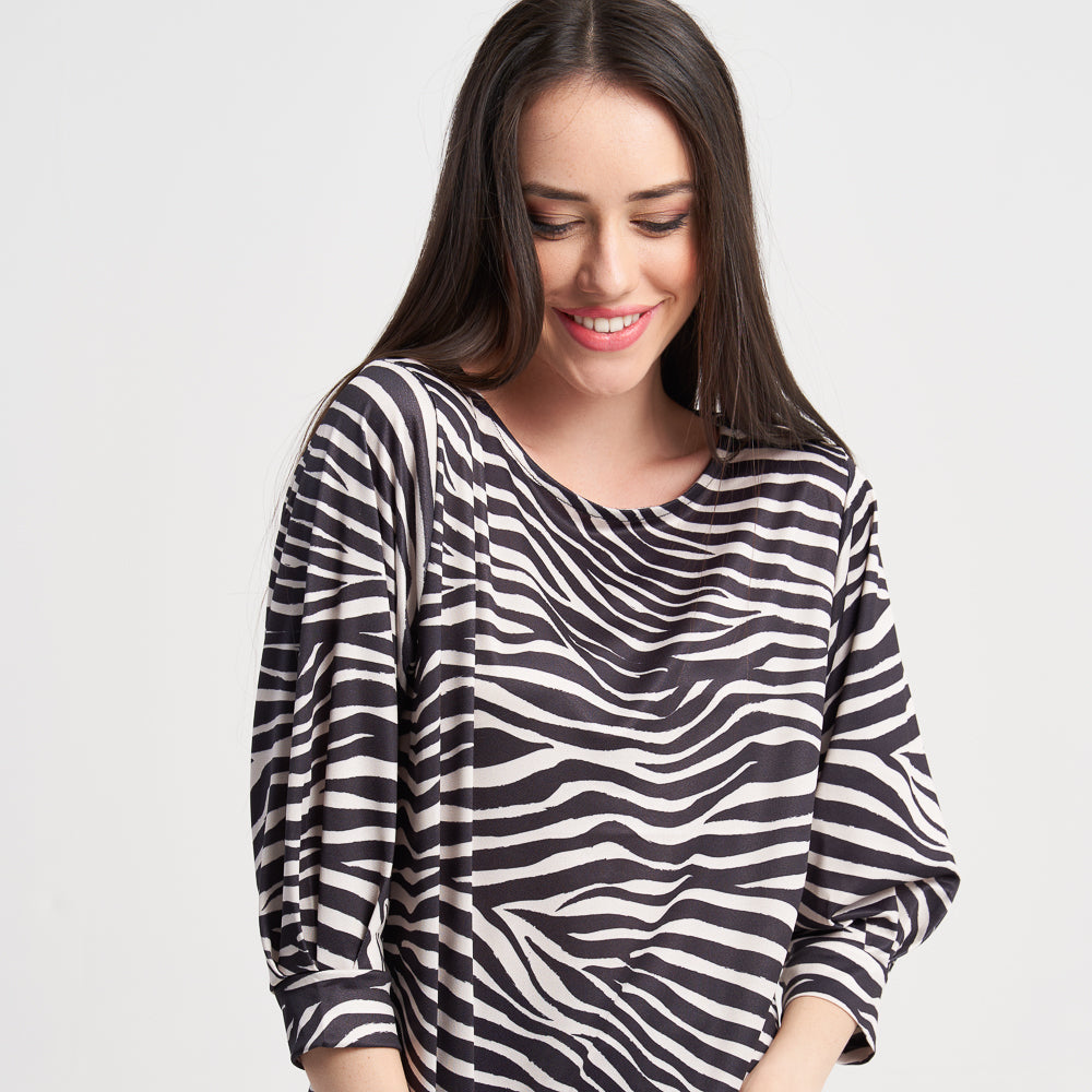 Zabaione Women's Long Sleeve Zebra Print Top - Casual Loose Fit Crew Neck Blouse