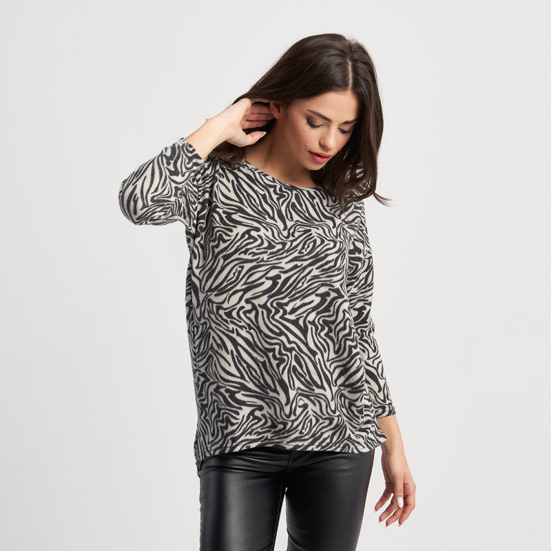 Zabaione Full Sleeves Zebra Print Top For Women ,Made In Turkey