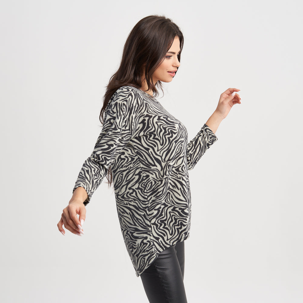 Zabaione Full Sleeves Zebra Print Top For Women ,Made In Turkey