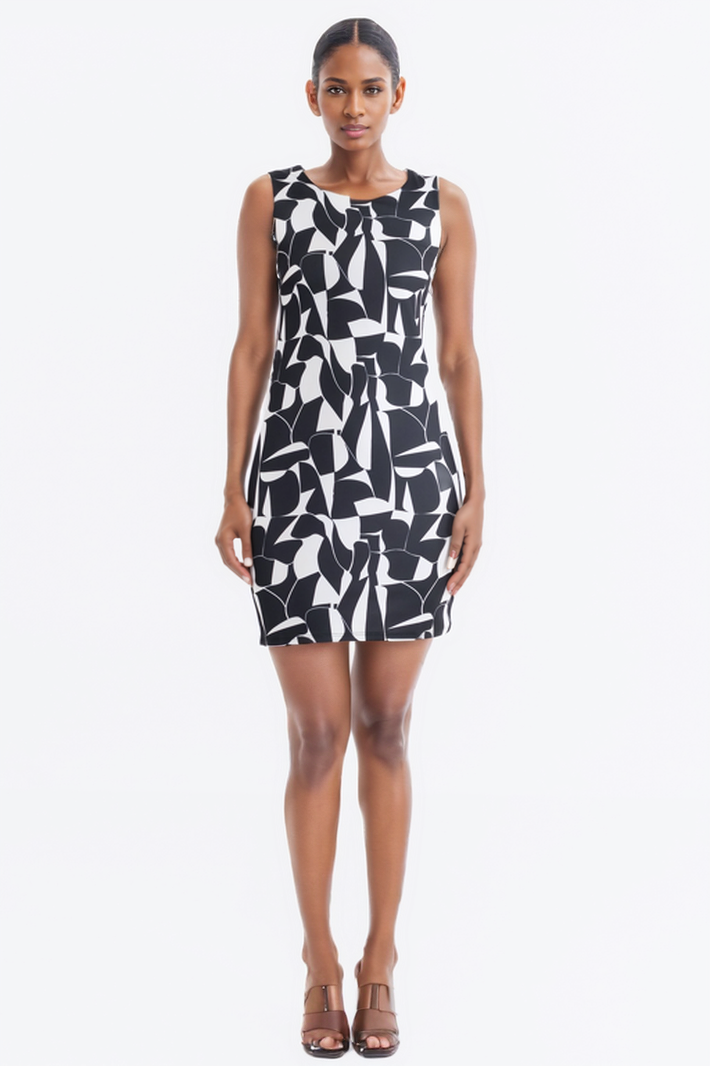 Zabaione Women’s Sleeveless Geometric Print Bodycon Mini Dress - Black & White