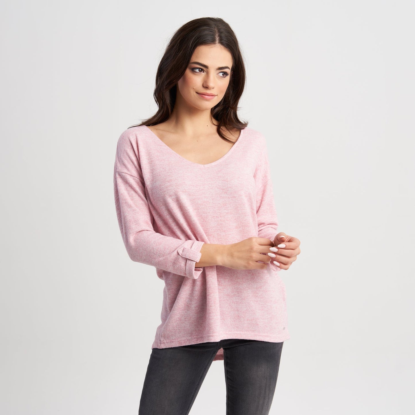 Hailys Women's Casual V-Neck Long Sleeve Knit Top - Pink