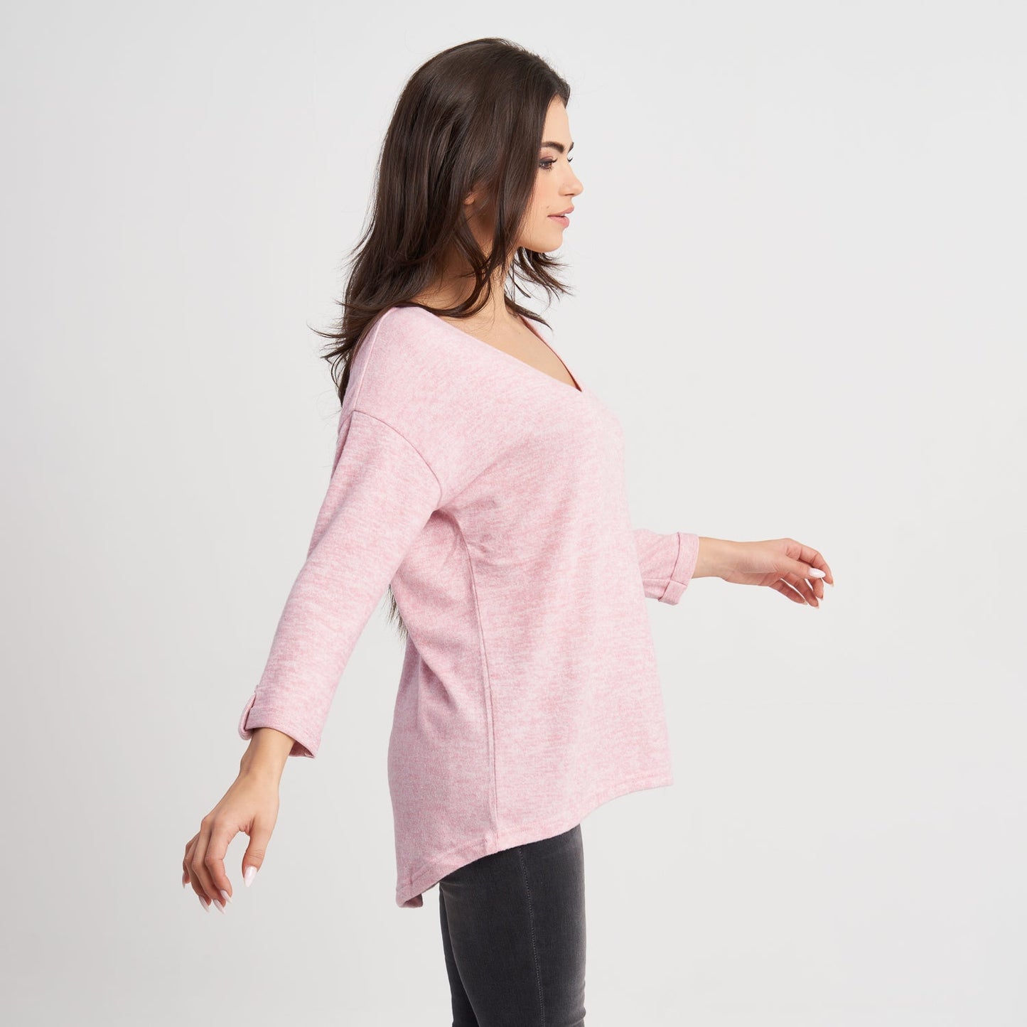 Hailys Women's Casual V-Neck Long Sleeve Knit Top - Pink