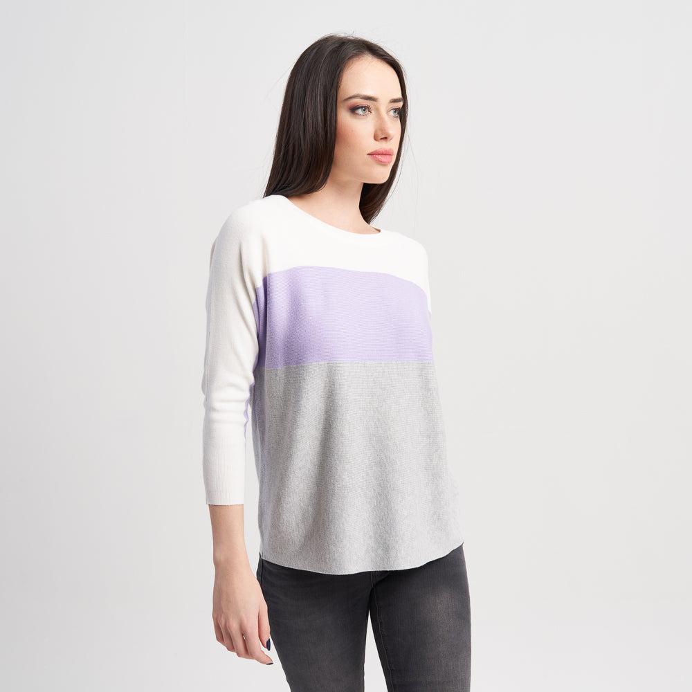 Hailys Women's Color Block Crew Neck Sweater - Long Sleeve Casual Knit Top