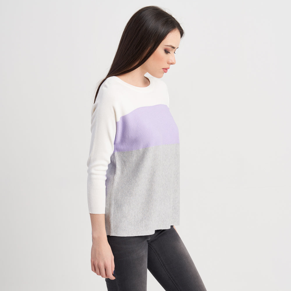 Hailys Women's Color Block Crew Neck Sweater - Long Sleeve Casual Knit Top