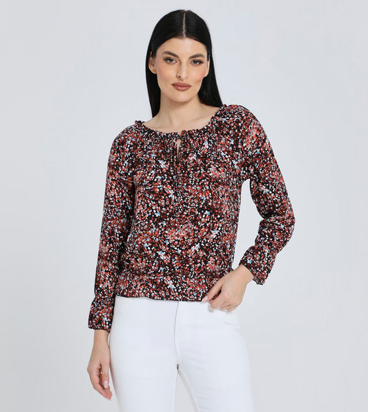 Hailys Women's Floral Long Sleeve Blouse – Casual Ruffle Neck Top