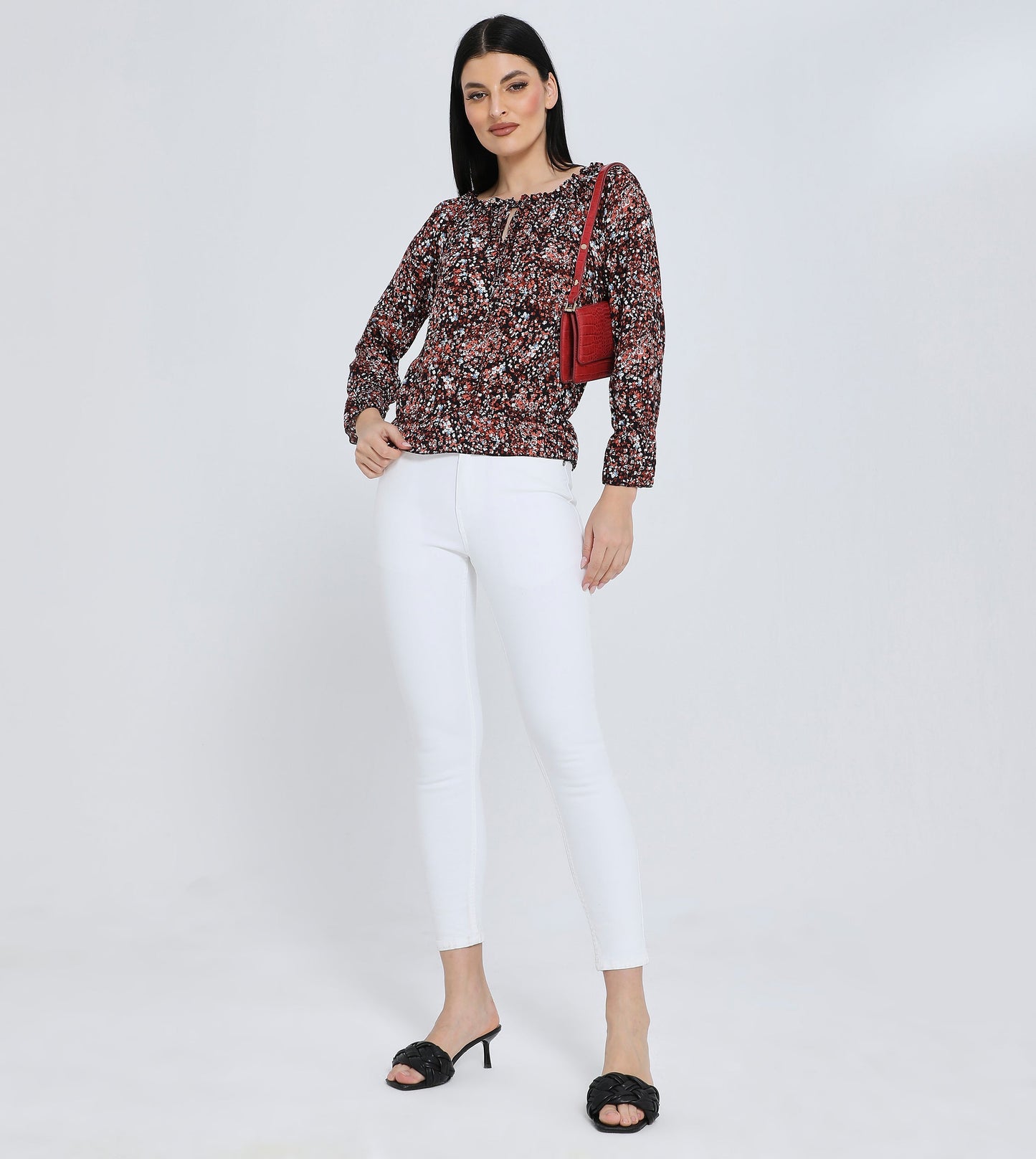 Hailys Women's Floral Long Sleeve Blouse – Casual Ruffle Neck Top