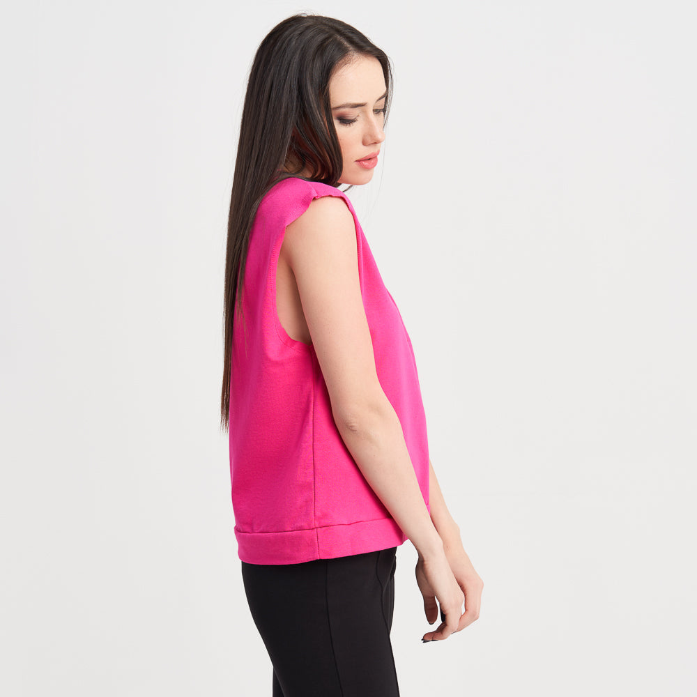 Hailys Women's Deep V-Neck Sleeveless Top - Bold Hot Pink Casual Tank