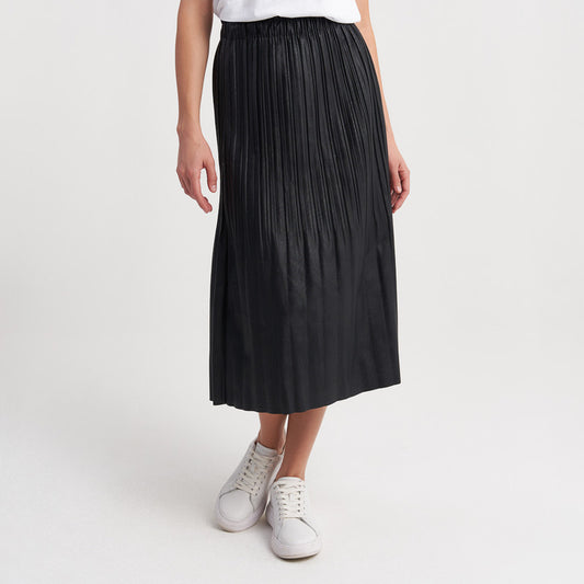 Hailys Women's Pleated Faux Leather Midi Skirt - Black