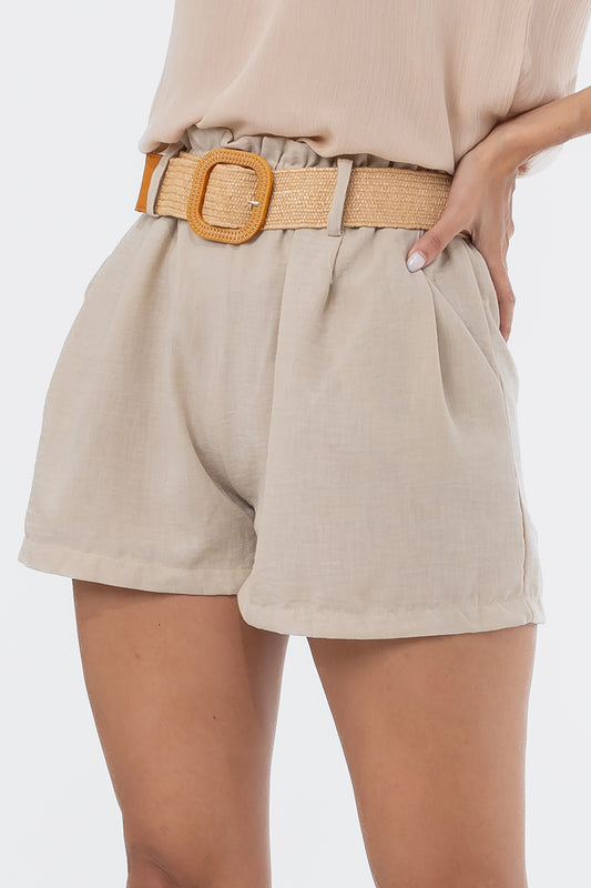 Hailys Women’s High-Waisted Beige Shorts with Belt - Casual Summer Shorts