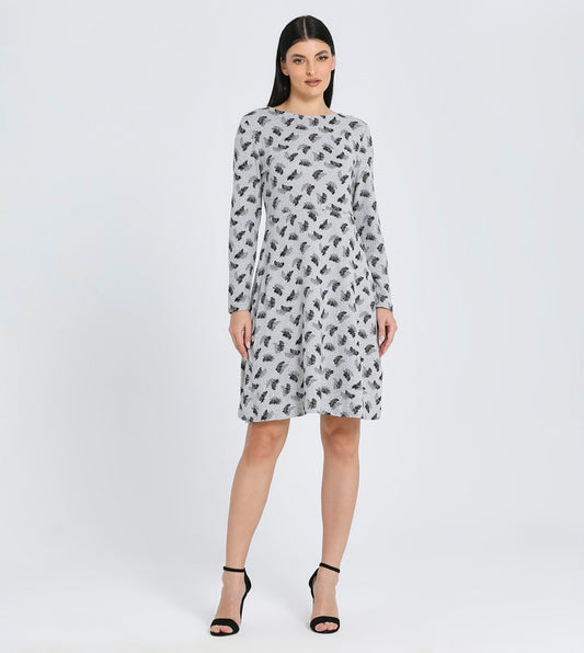 Zabaione Women's Long Sleeve Pinecone Print A-Line Dress - Casual Crew Neck Midi Dress