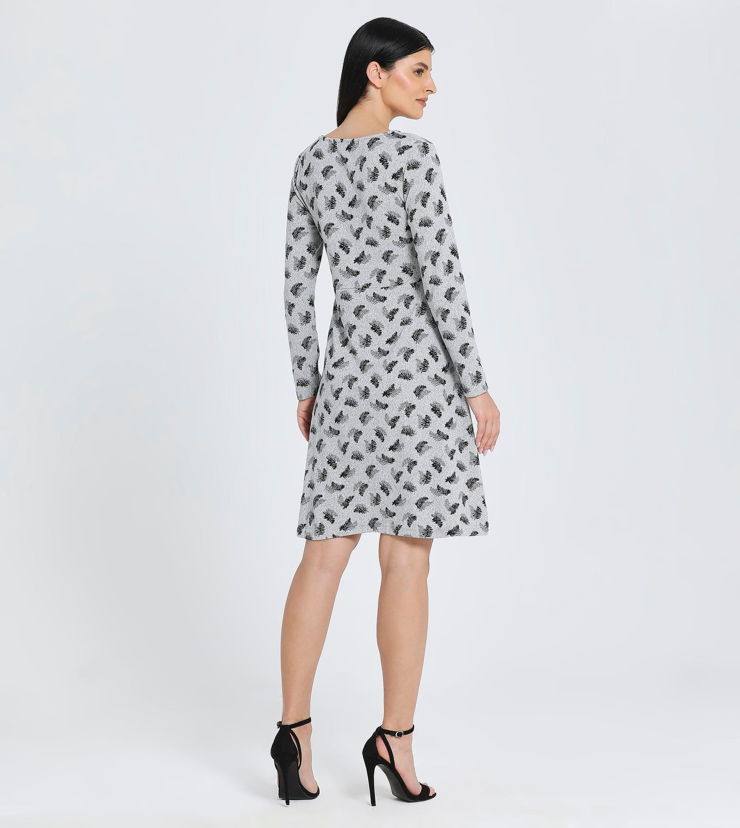 Zabaione Women's Long Sleeve Pinecone Print A-Line Dress - Casual Crew Neck Midi Dress