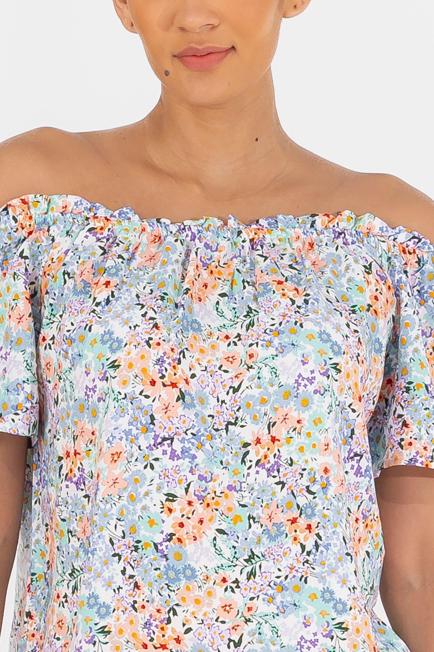 Hailys Women’s Off-Shoulder Floral Print Short Sleeve Blouse - Multicolor