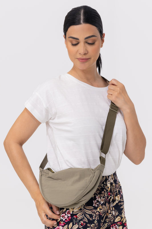 Women’s Khaki Crossbody Sling Bag - Minimalist Design with Adjustable Strap and Secure Zipper Closure