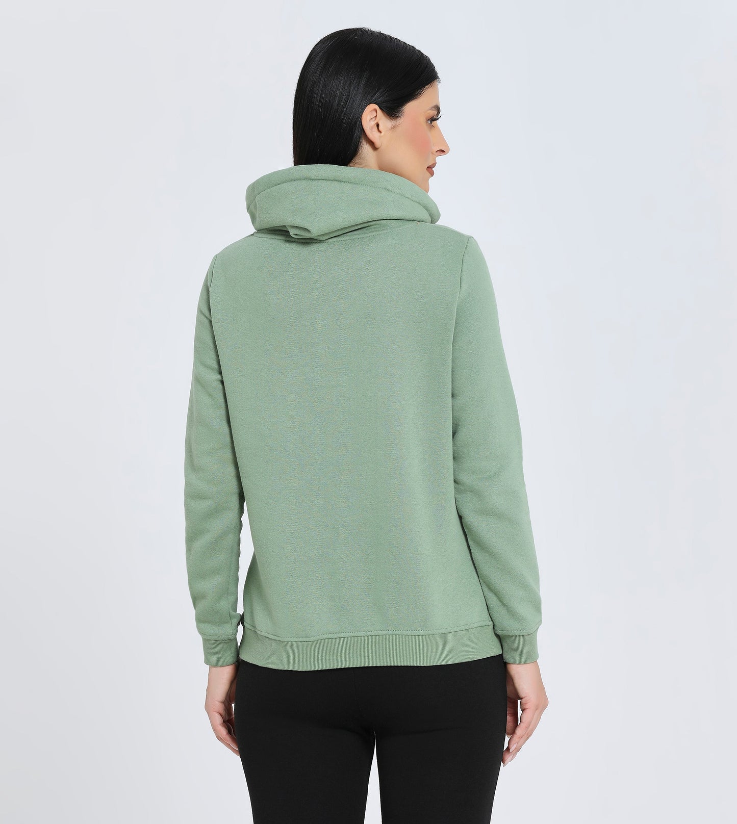 Hailys Women's Light Green Pullover Hoodie with Decorative Buttons and Adjustable Drawstring