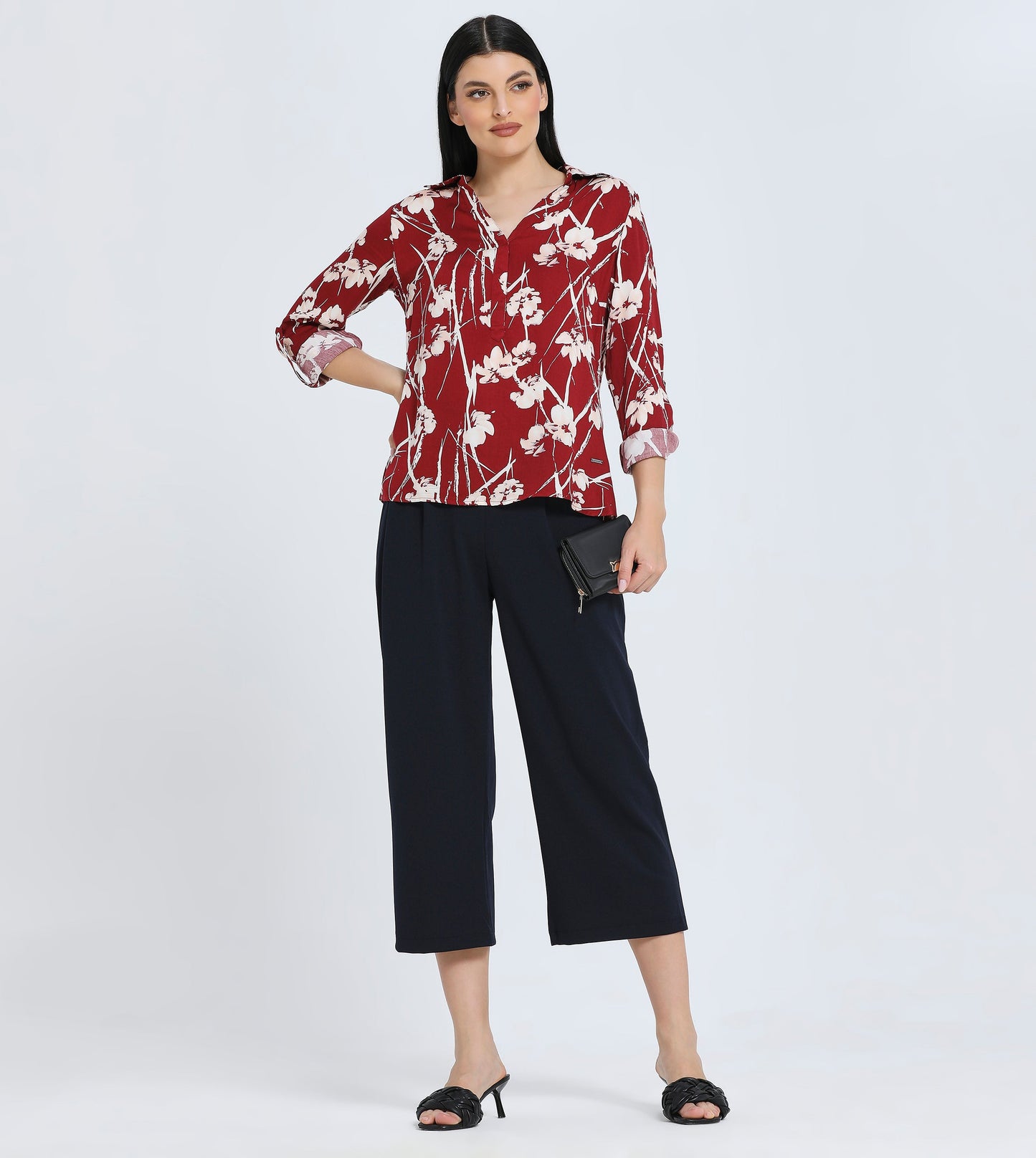 Zabaione Women's Floral Print Button-Up Blouse - 3/4 Sleeve Casual Loose Fit Top