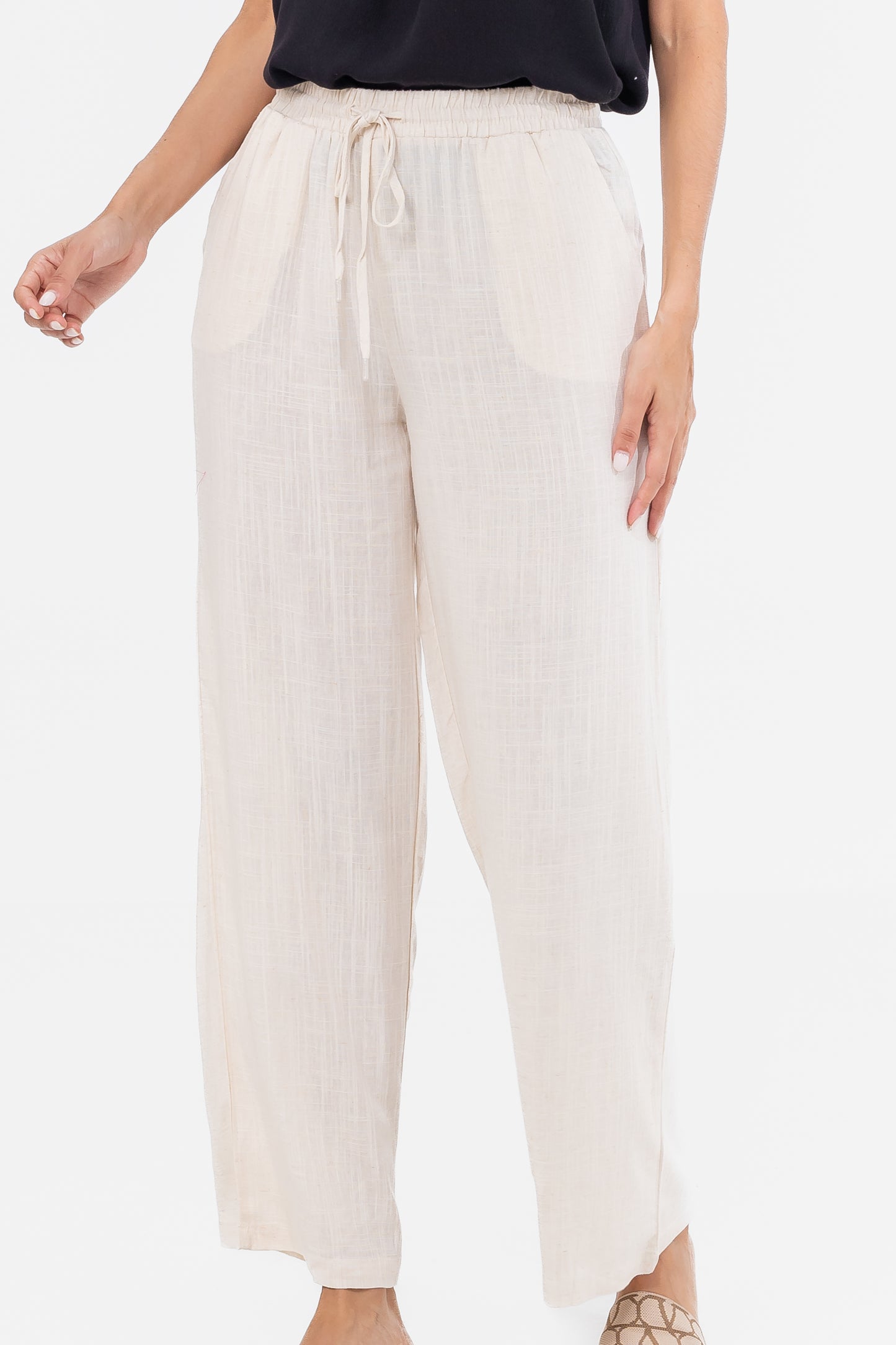 Hailys Women’s High-Waisted Wide Leg Drawstring Linen Pants