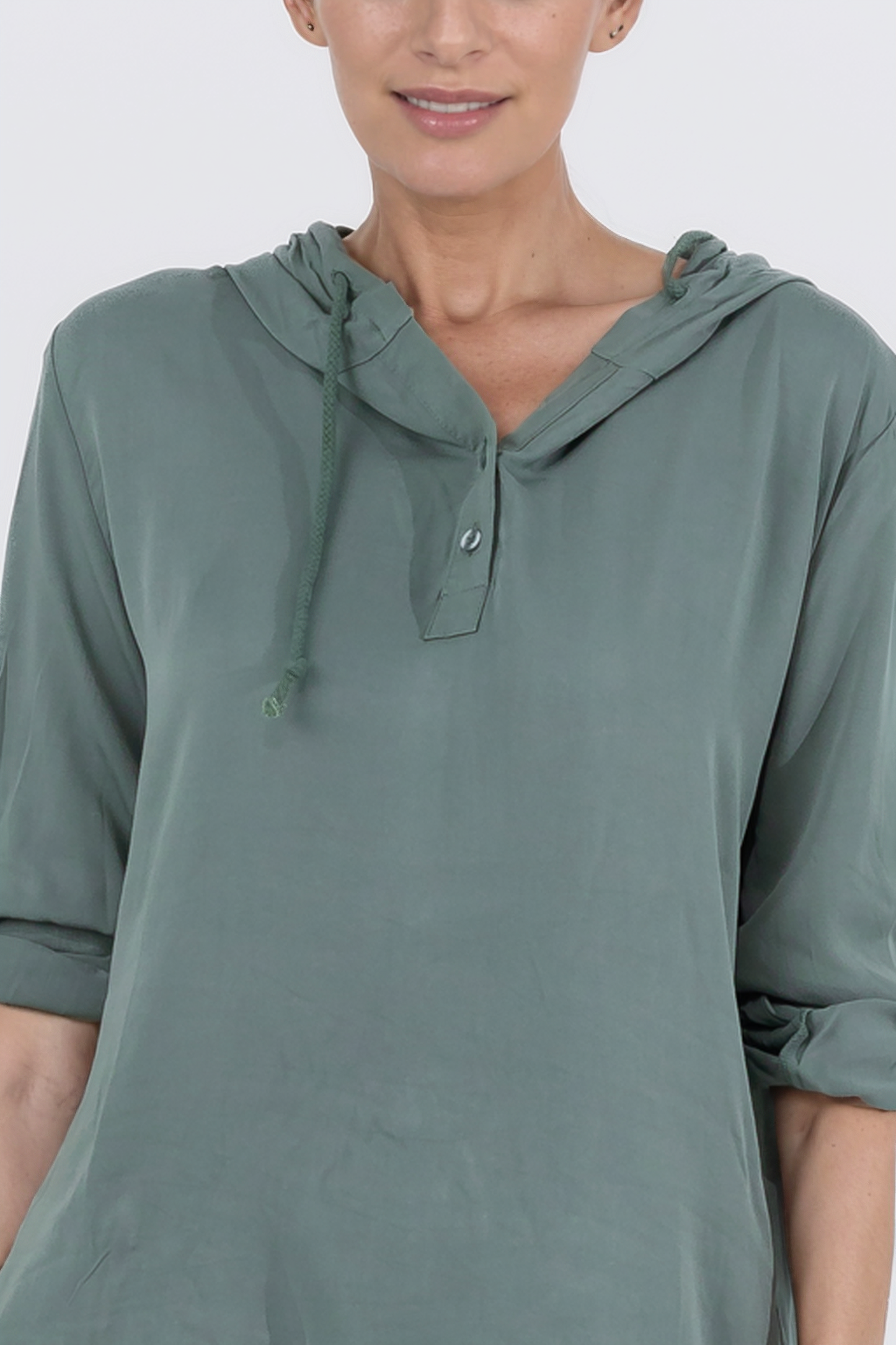 Zabaione Women’s Hooded Long Sleeve Casual Tunic - Sage Green