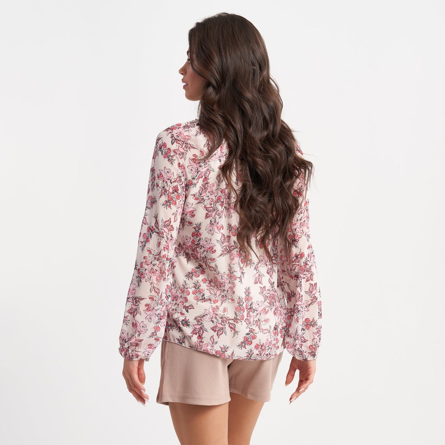 Hailys Women's Floral Print Long Sleeve Blouse - V-Neck Casual Loose Fit Top