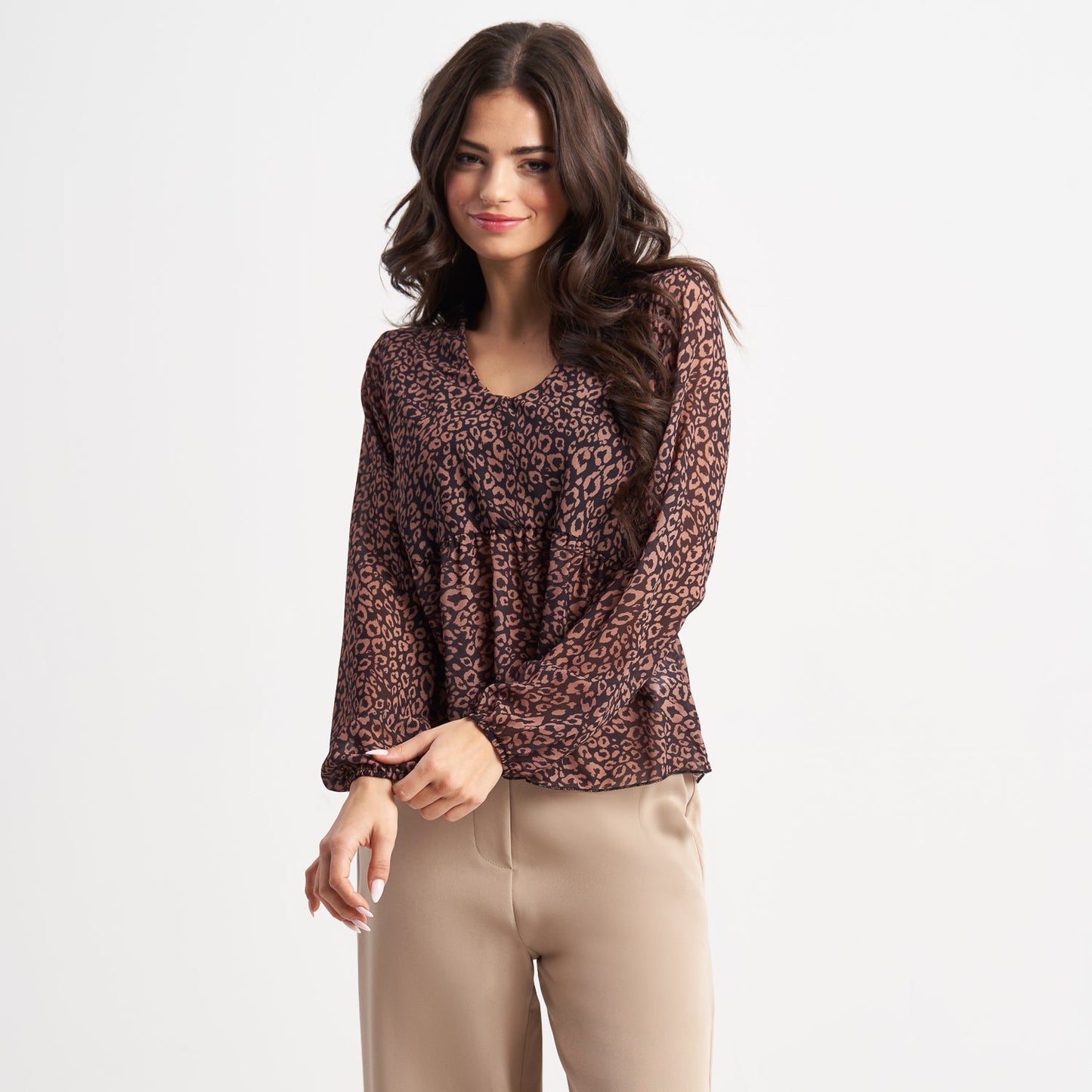 Hailys Women's Leopard Print Peplum Blouse - Long Sleeve Casual Top