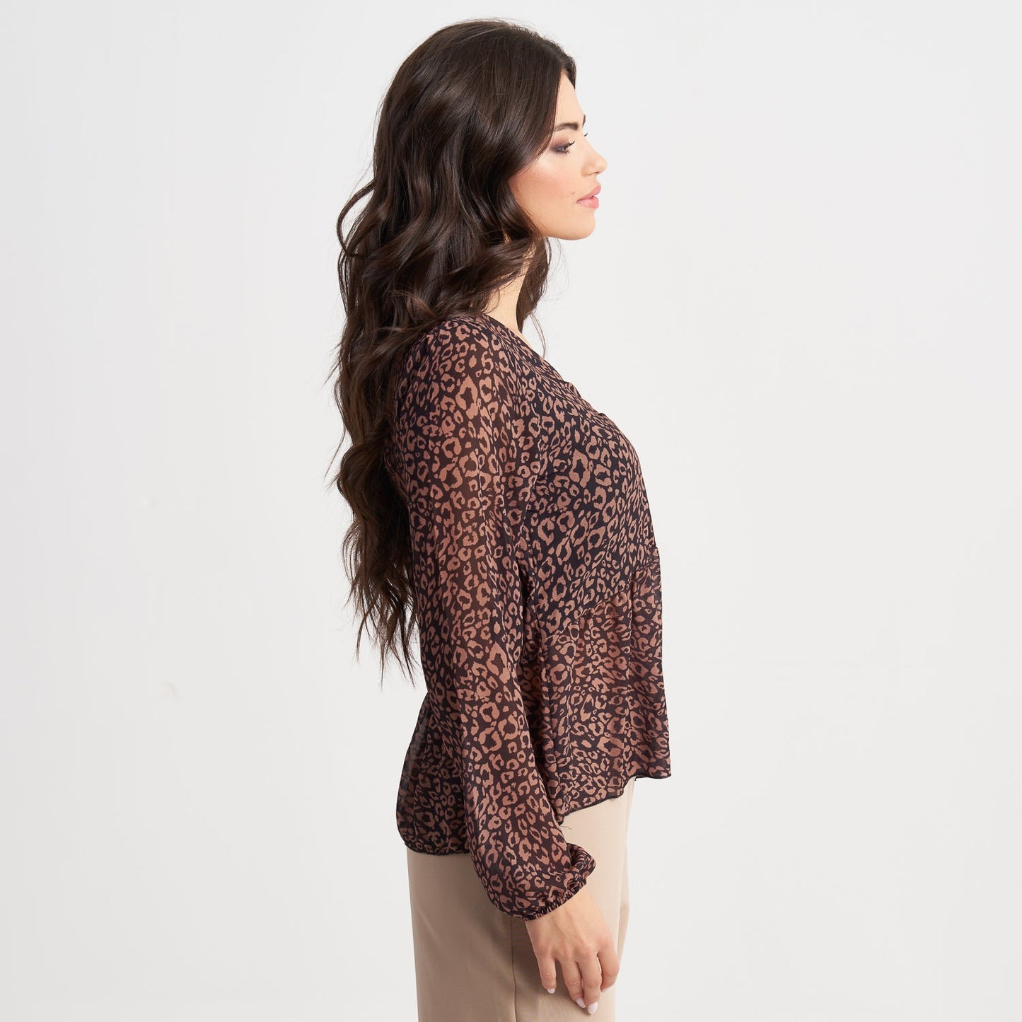 Hailys Women's Leopard Print Peplum Blouse - Long Sleeve Casual Top