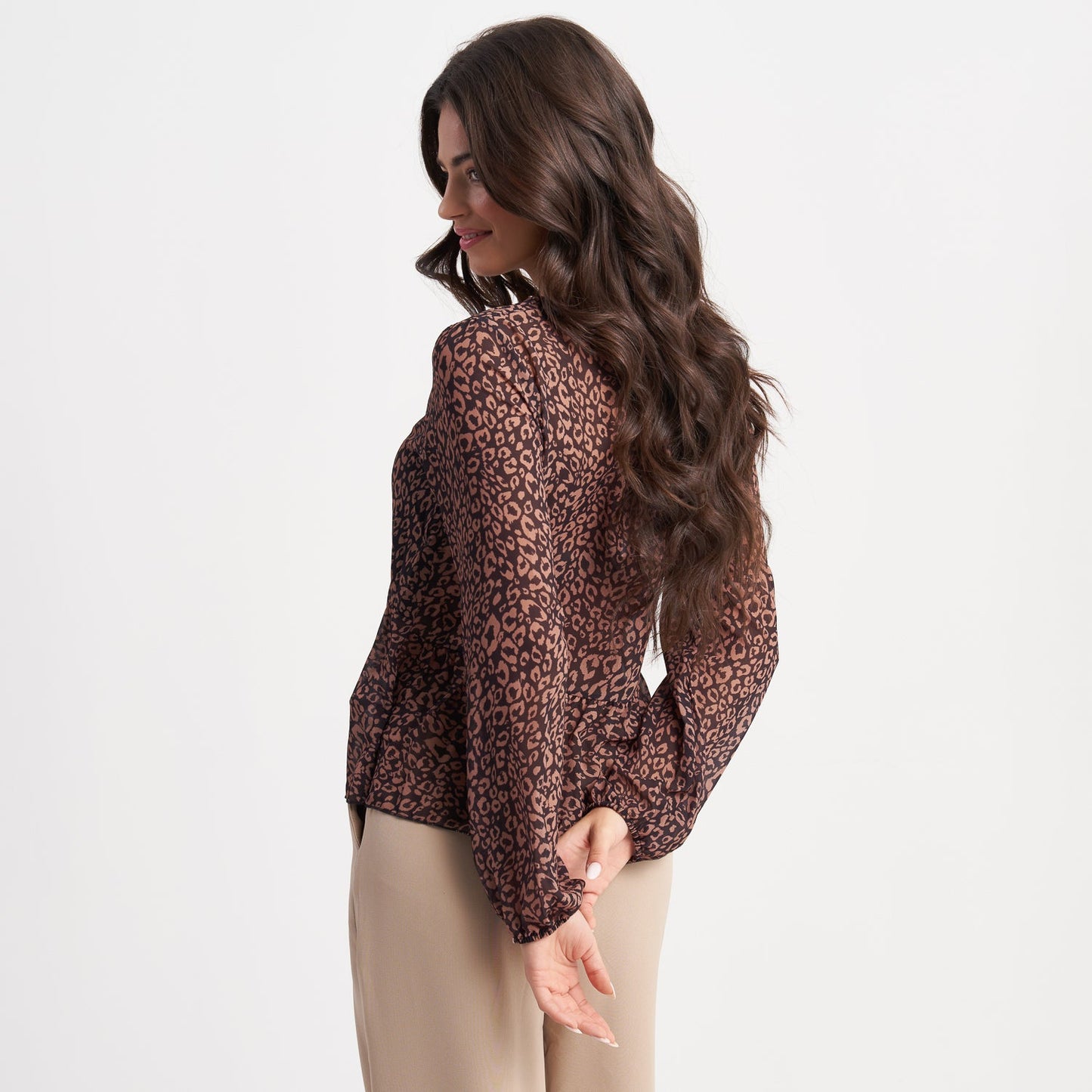 Hailys Women's Leopard Print Peplum Blouse - Long Sleeve Casual Top