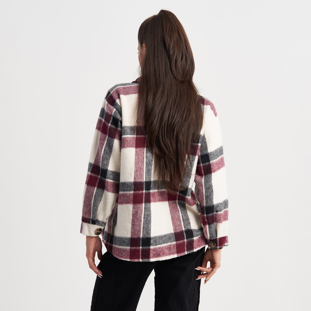 Hailys Women's Plaid Button-Up Flannel Jacket with Pockets