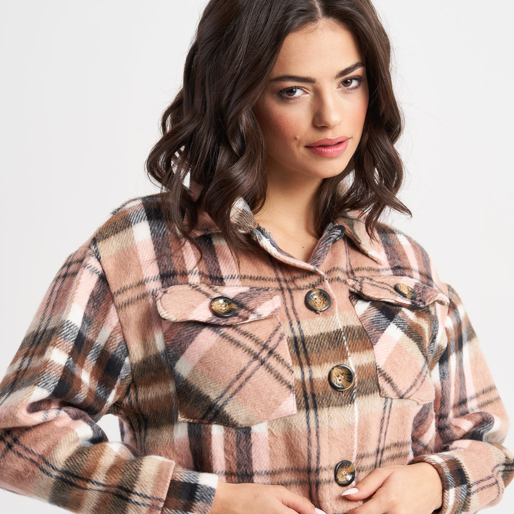 Hailys Women's Plaid Button-Front Flannel Jacket