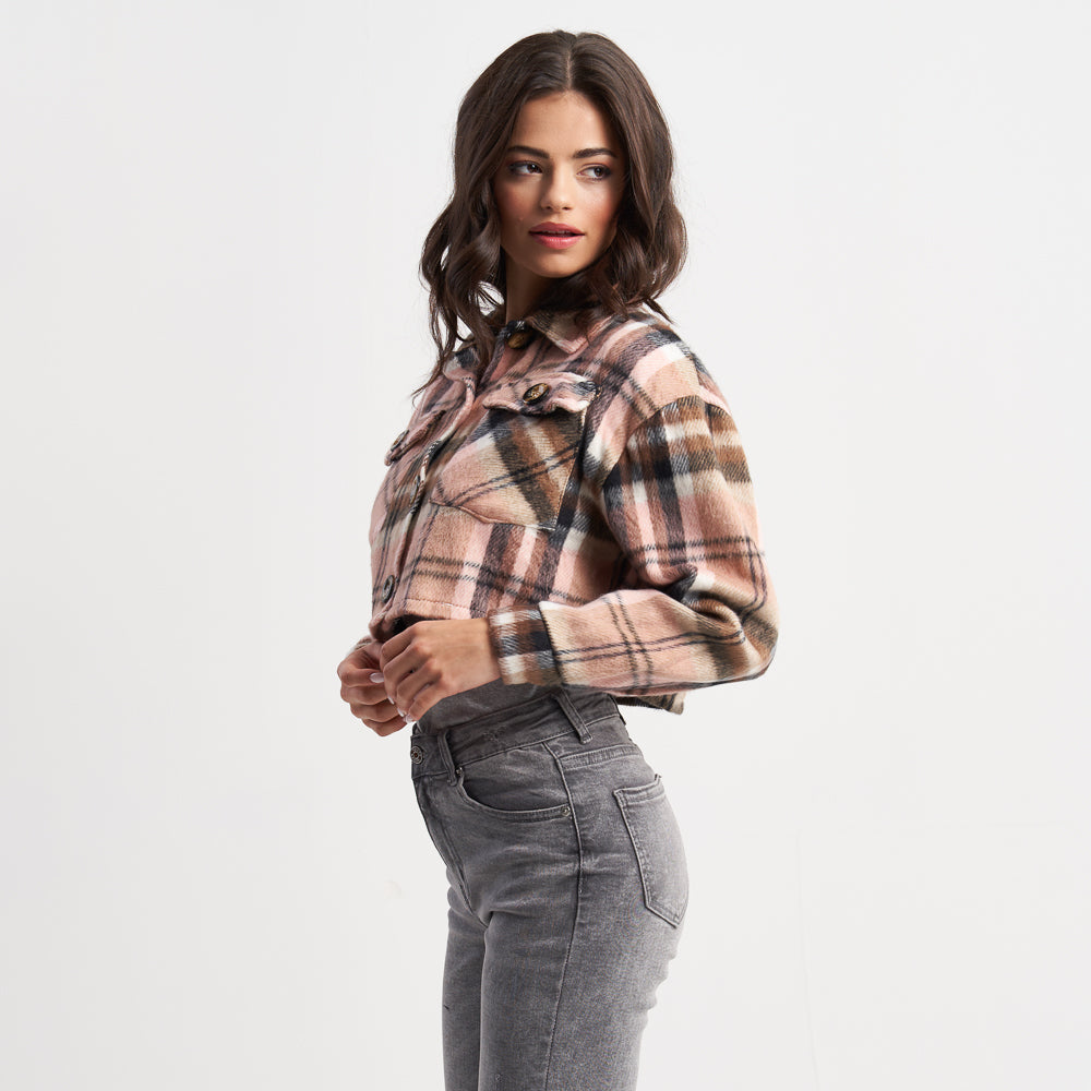 Hailys Women's Plaid Button-Front Flannel Jacket