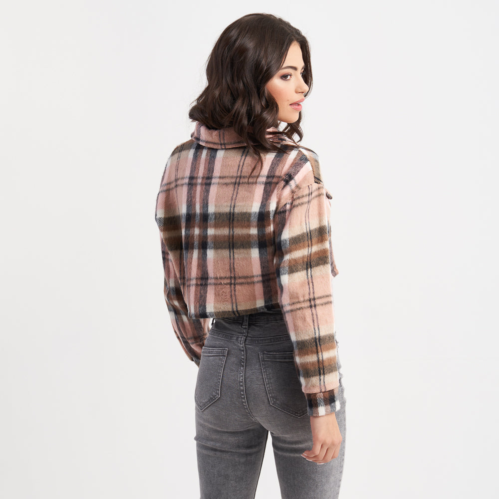 Hailys Women's Plaid Button-Front Flannel Jacket