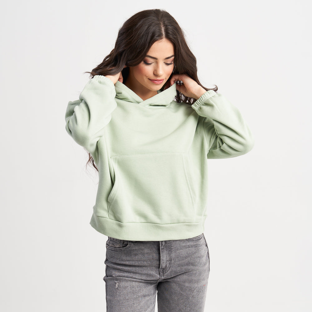 Hailys Women's Light Green Cozy Pullover Hoodie with Kangaroo Pocket