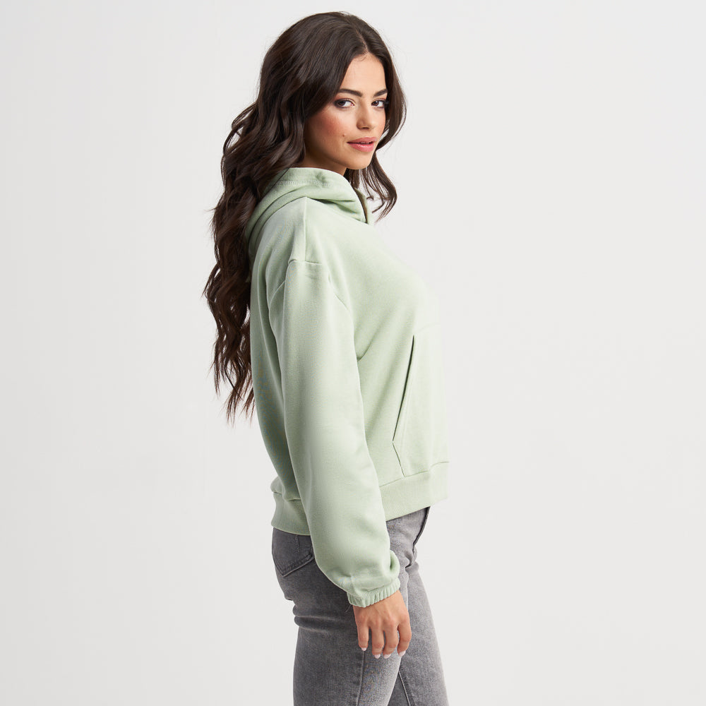 Hailys Women's Light Green Cozy Pullover Hoodie with Kangaroo Pocket